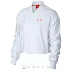 Nike Mesh Trim Bomber L Large White Back Big Logo Windbreaker Track Jacket